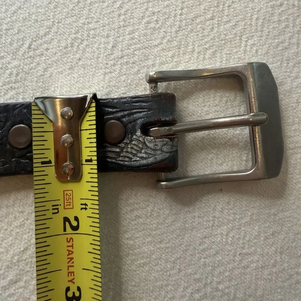 Steven Tooled Brown Leather Belt with Silver Buckle 1 1/8” W X 36 1/4” L